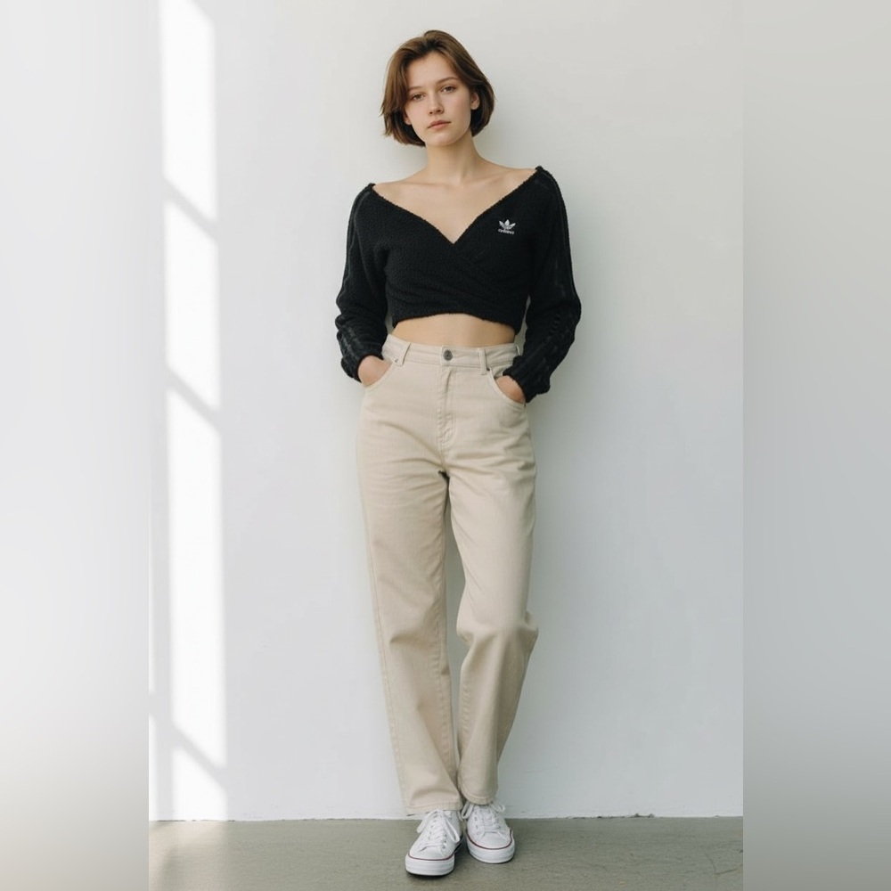 🚨NWT🚨 Adidas Black fuzzy Crop Sweater